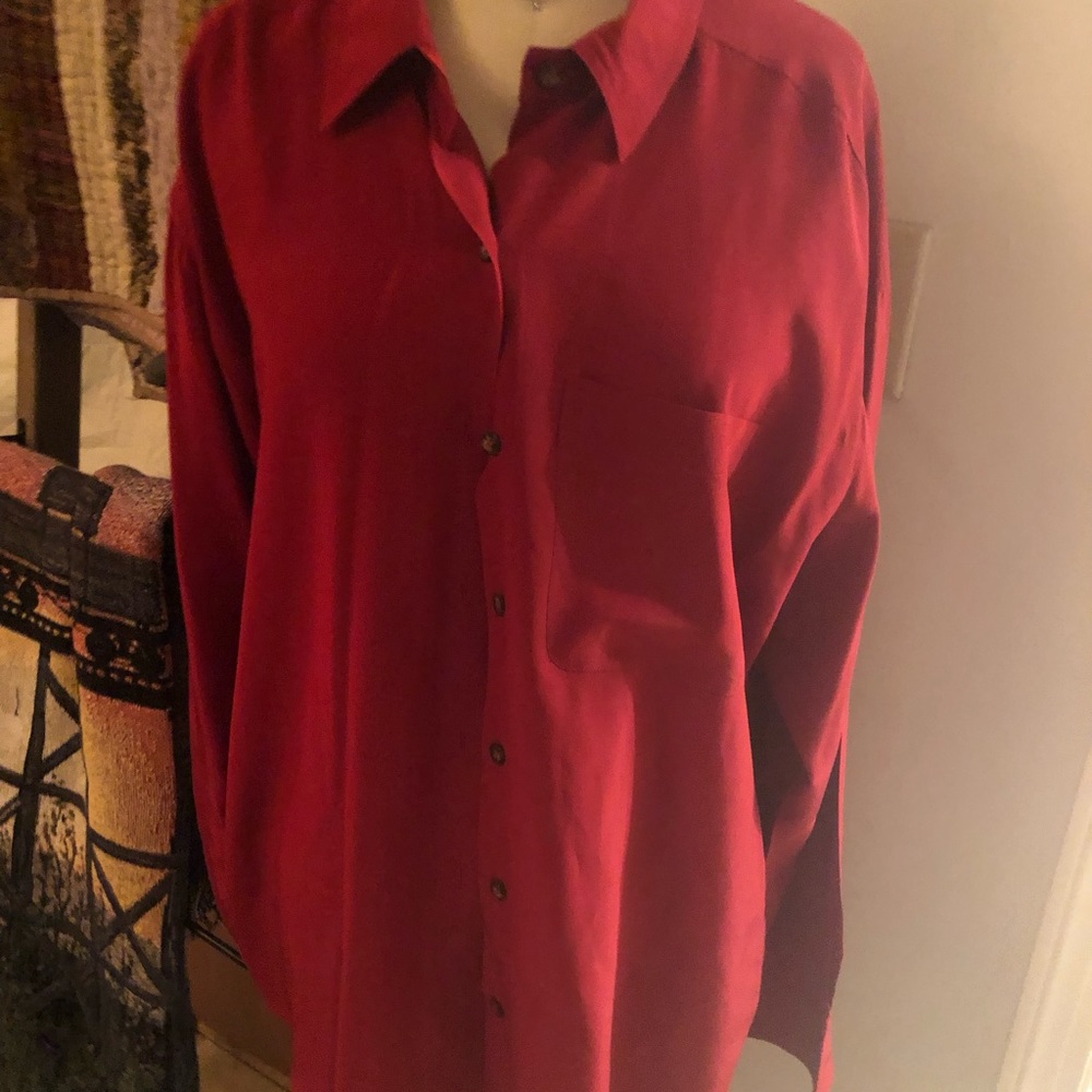 Red Silk Button Down - image 1